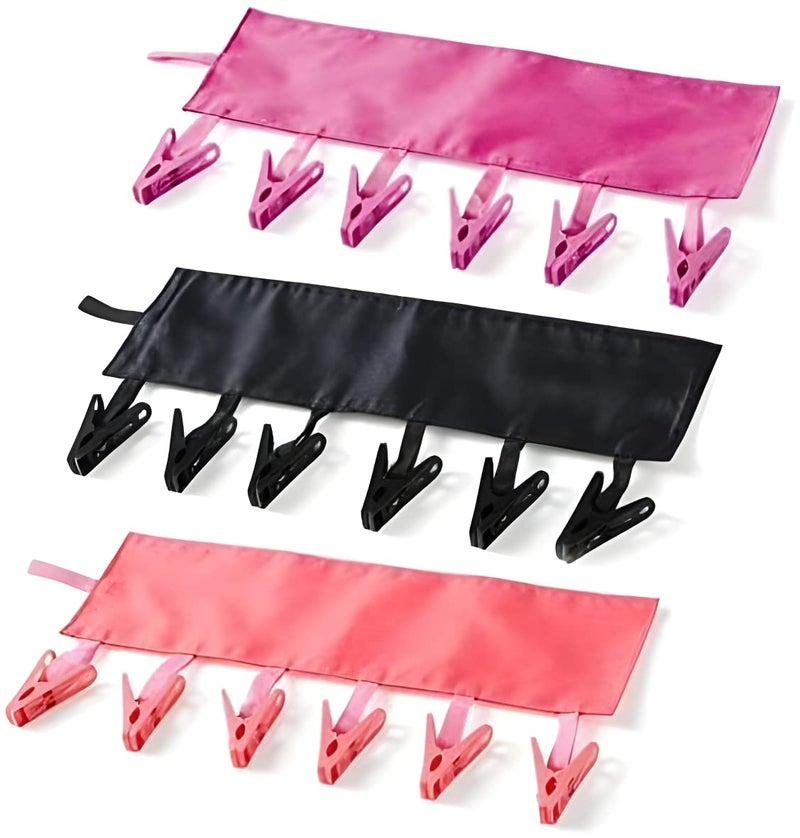 TamBee Travel Hangers Foldable for Suitcase Clothespin Travel Portable Folding Clothes Drying Hanger with 6 Clips Pack of 3 (Black, Red, Rose red) - Image 1